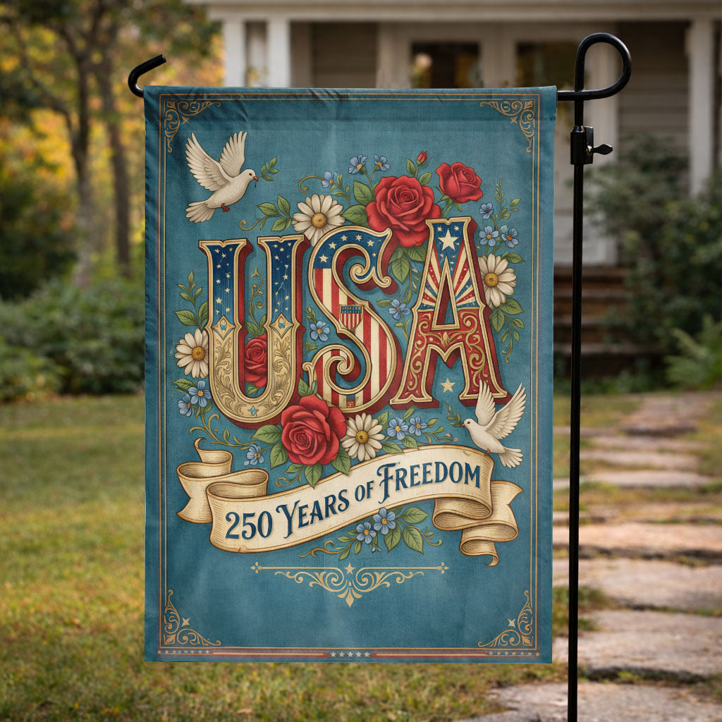 USA 250th Anniversary Floral Design Garden Flag - House Flag/Garden Flag