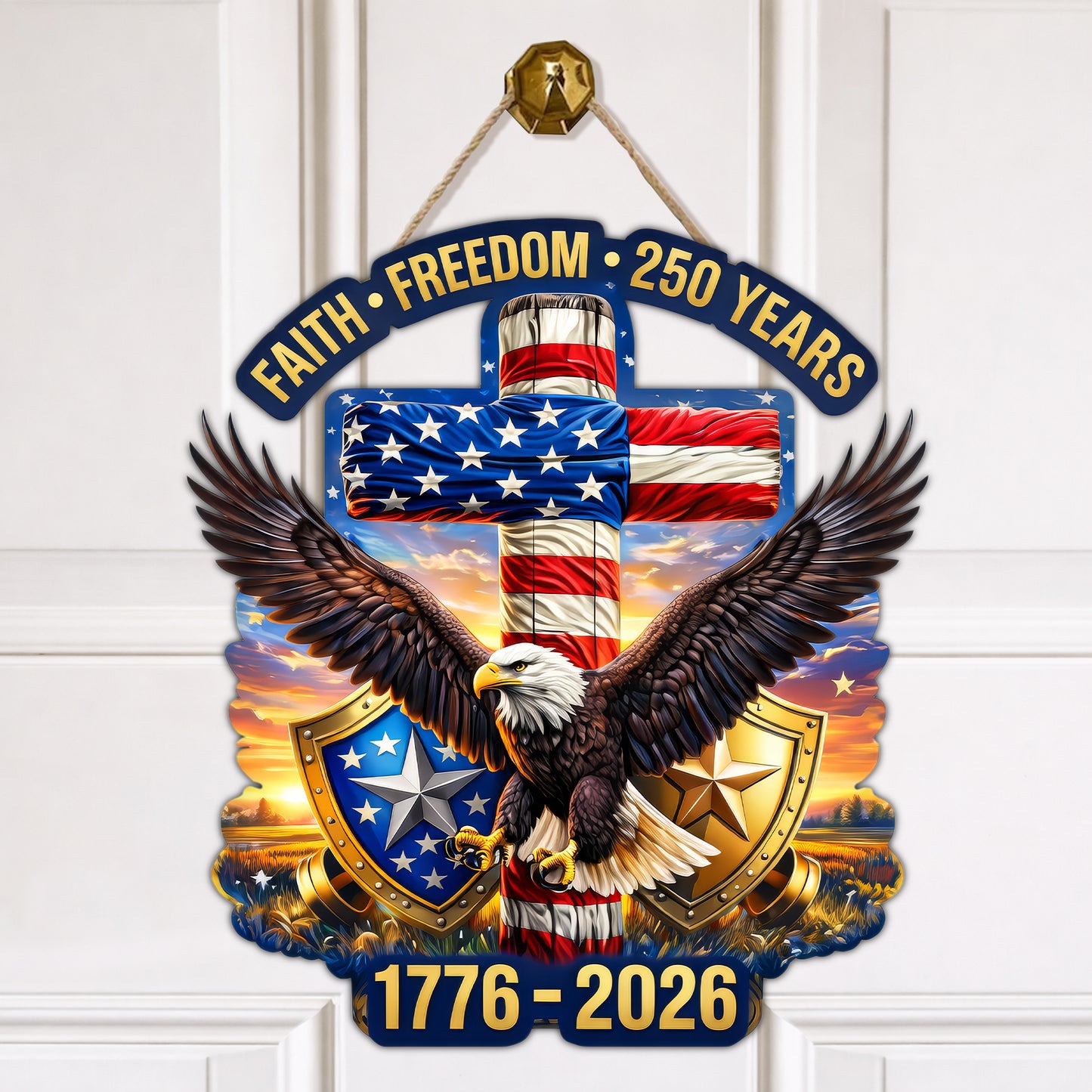 Faith Freedom 250 Years Cross Eagle Wood Sign