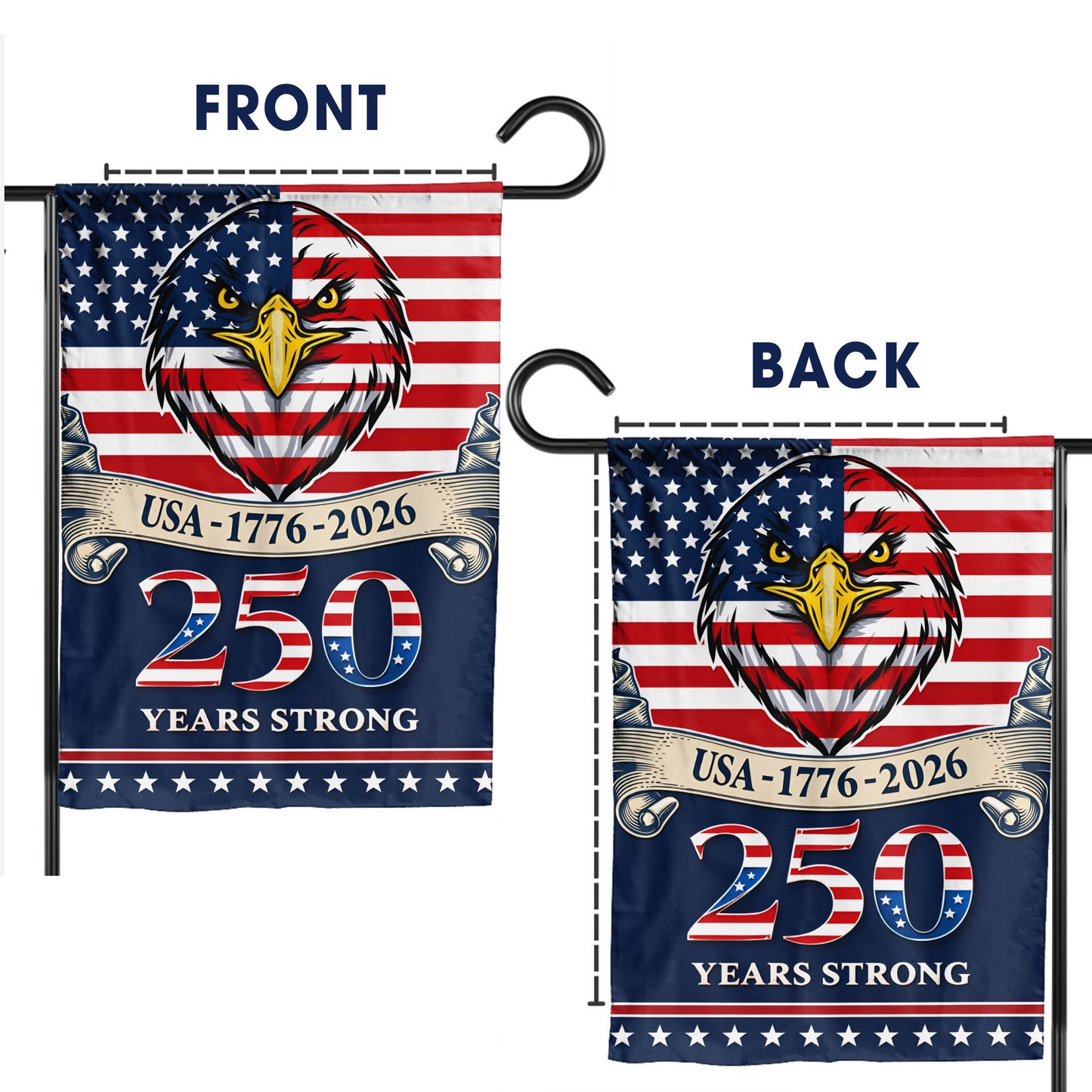 USA 250 Years Strong Flag 1776-2026 with Eagle Design- House Flag/Garden Flag