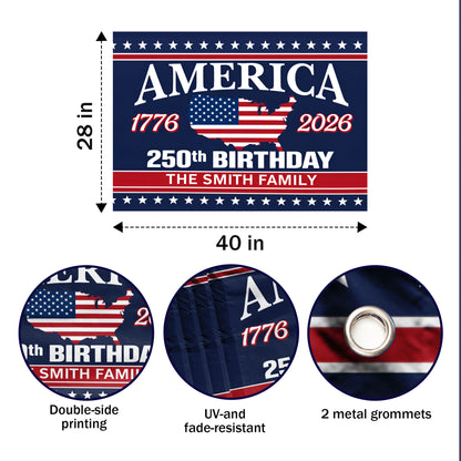 Personalized America 250th Birthday Flag USA 1776-2026 with Family Name
