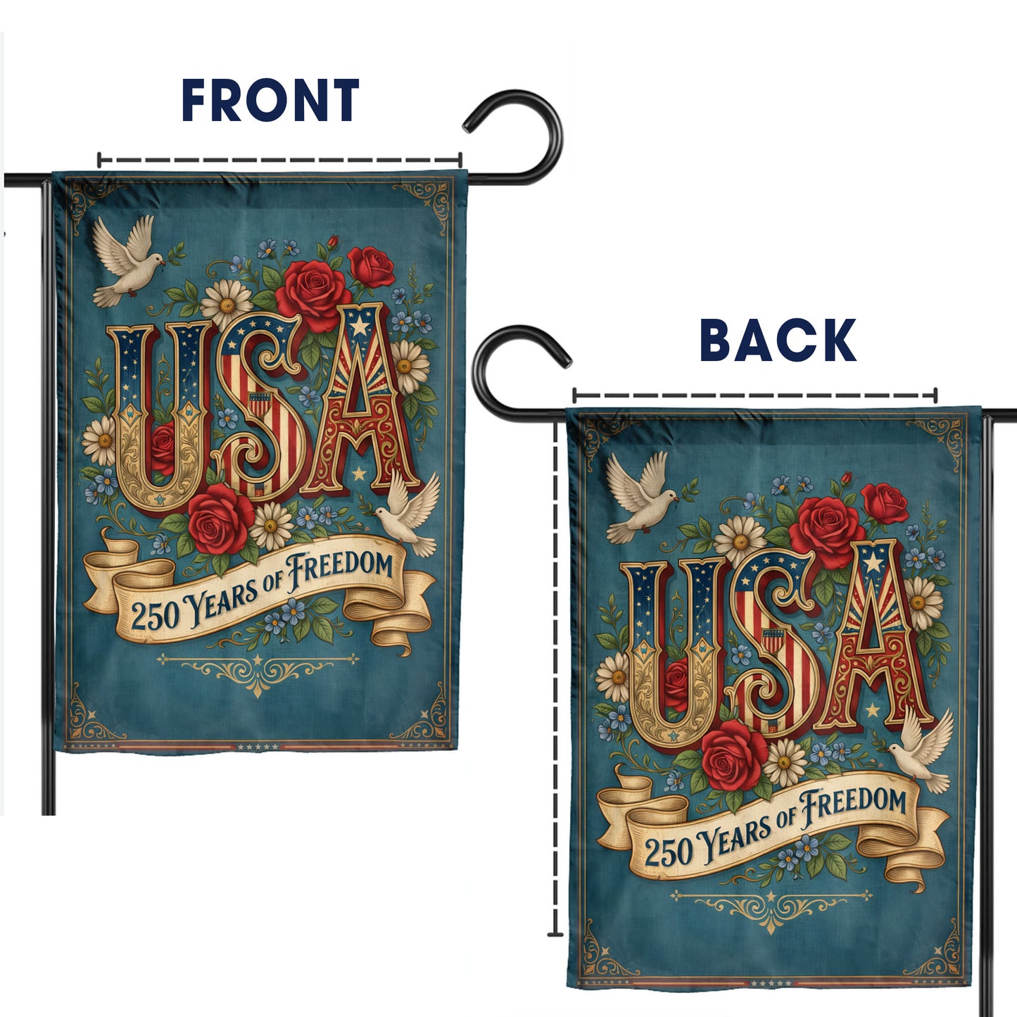 USA 250th Anniversary Floral Design Garden Flag - House Flag/Garden Flag