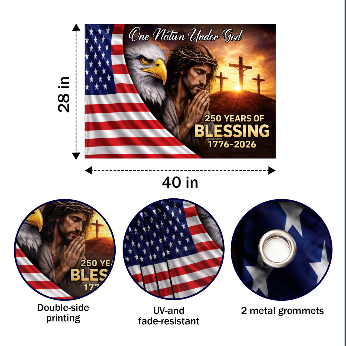 One Nation Under God United States of America 250 Years House Flag
