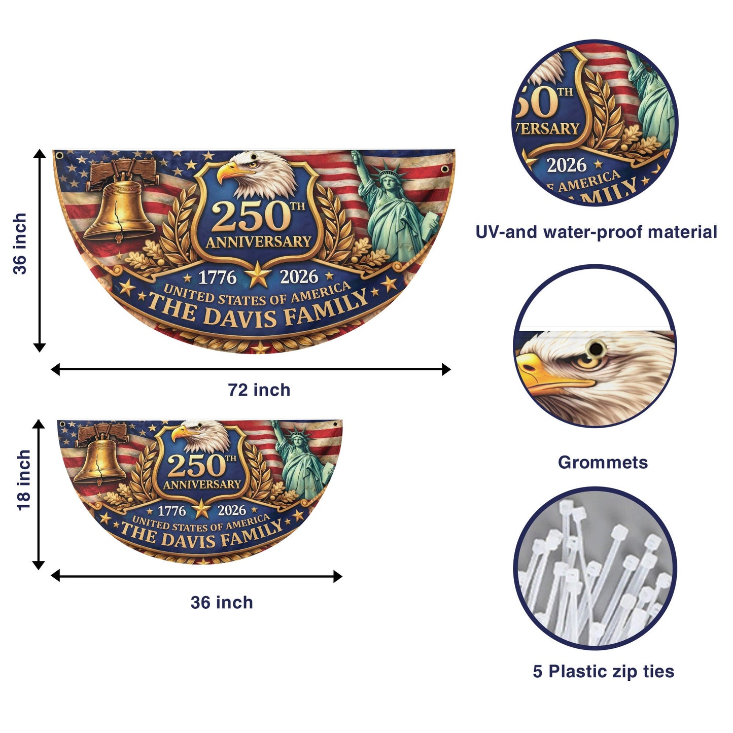 Personalized 250th Anniversary USA Flag – Custom Family Name, Eagle, Liberty Bell, 1776-2026
