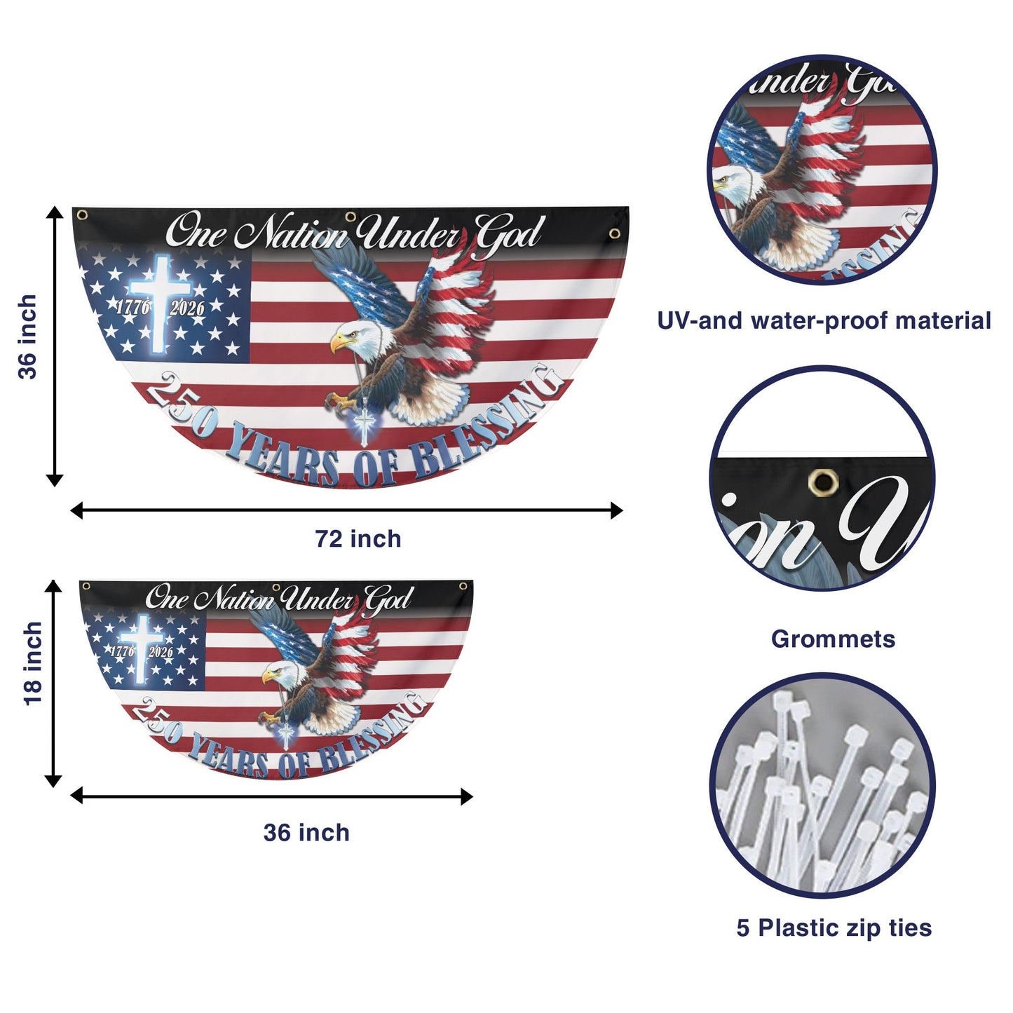 One Nation Under God Patriotic Eagle Non-Pleated Fan Flag