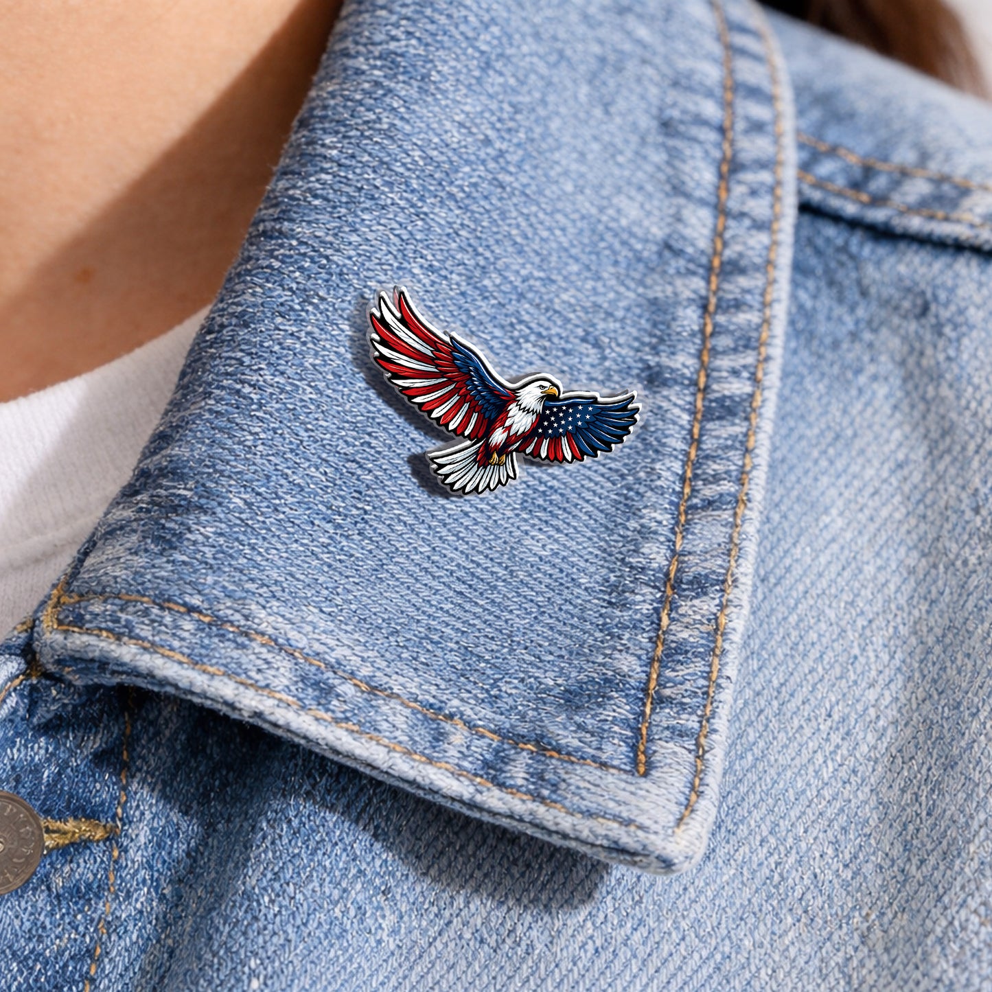 USA Flag Eagle – Bold Patriotic Lapel Accessory for Jackets, Hats & Bags