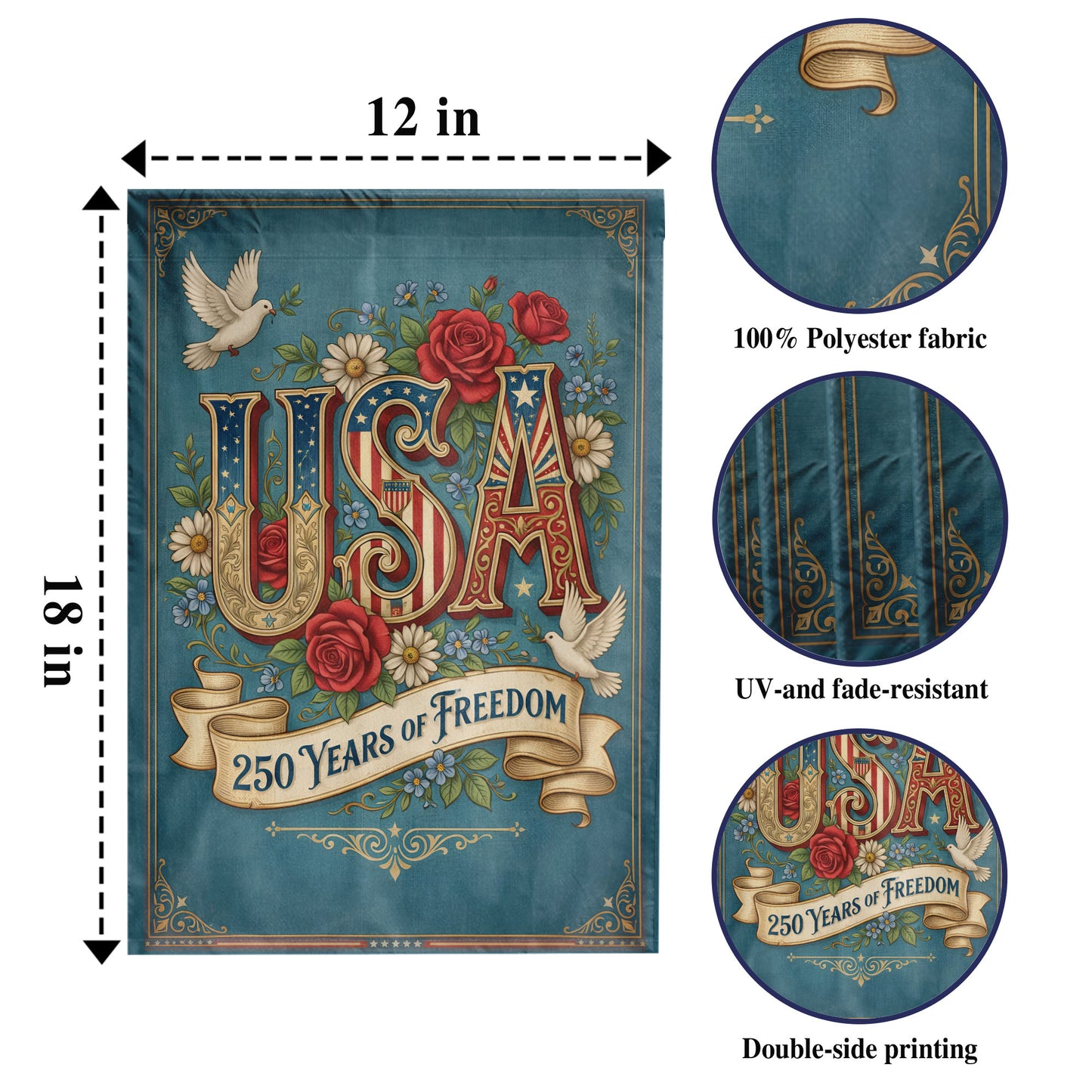 USA 250th Anniversary Floral Design Garden Flag - House Flag/Garden Flag