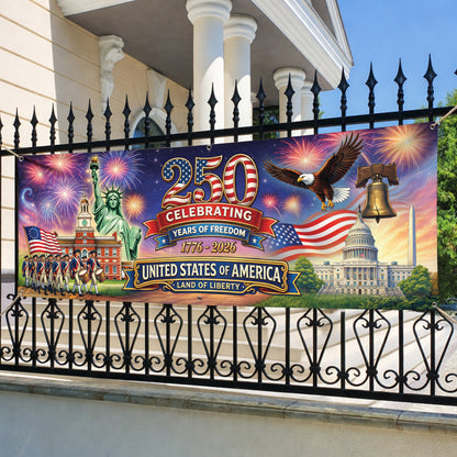 USA 250th Anniversary Banner: Semiquincentennial 1776-2026 Outdoor Fence Decor
