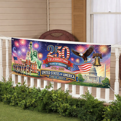 USA 250th Anniversary Banner: Semiquincentennial 1776-2026 Outdoor Fence Decor