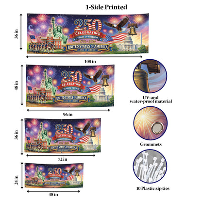 USA 250th Anniversary Banner: Semiquincentennial 1776-2026 Outdoor Fence Decor