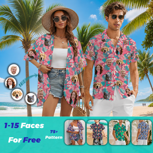 Personalized Face Hawaiian Shirt, Custom Photo Aloha Shirt, Summer Family Matching Outfit