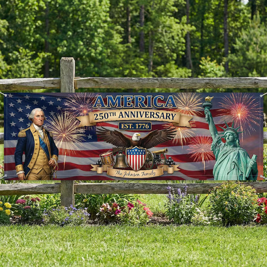 Personalized America 250th Anniversary Banner: Custom Family Name, Patriotic 2026 Outdoor Decor
