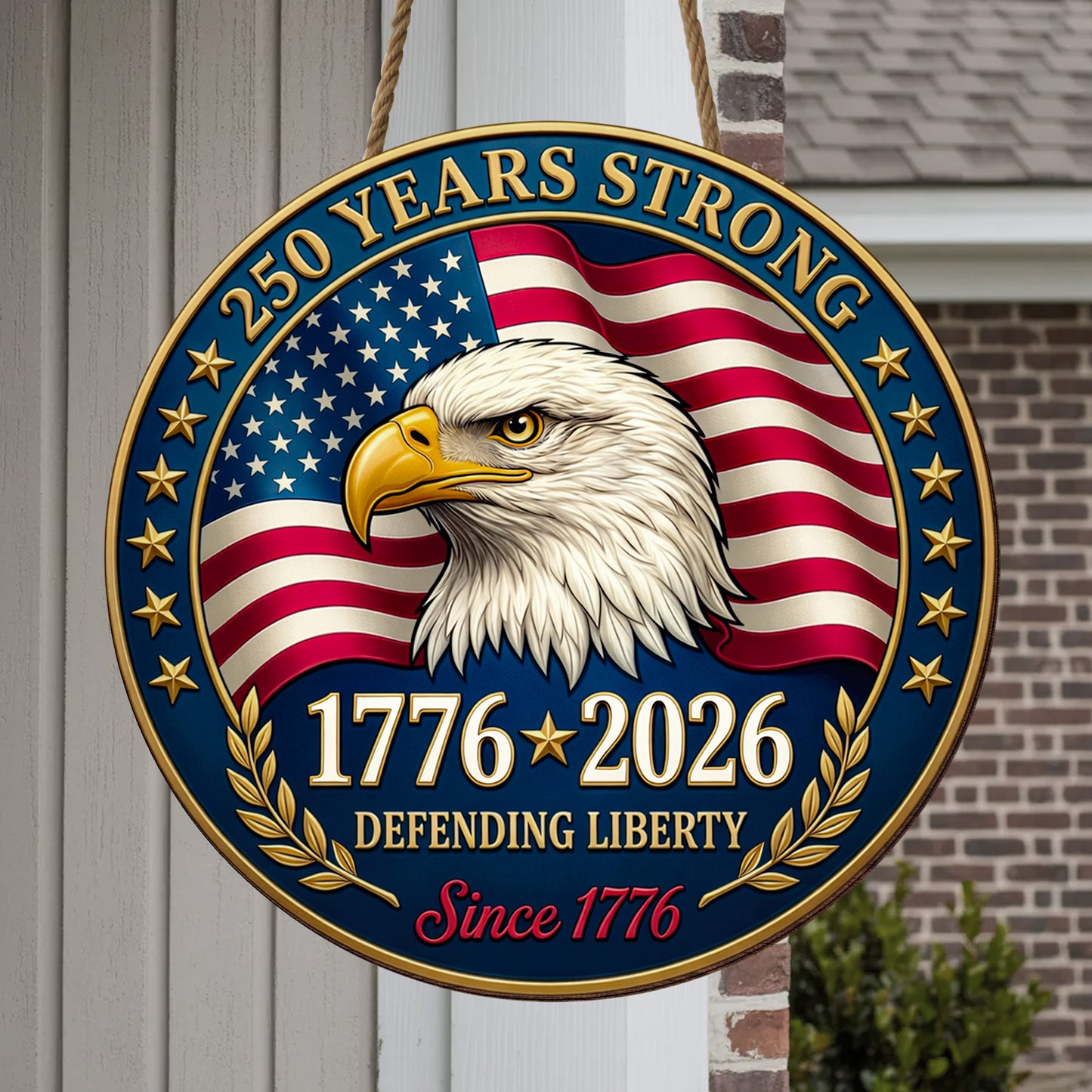 USA 250th Anniversary Wooden Sign: Patriotic Eagle Door Hanger, 1776-2026 Decor