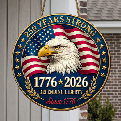 USA 250th Anniversary Wooden Sign: Patriotic Eagle Door Hanger, 1776-2026 Decor