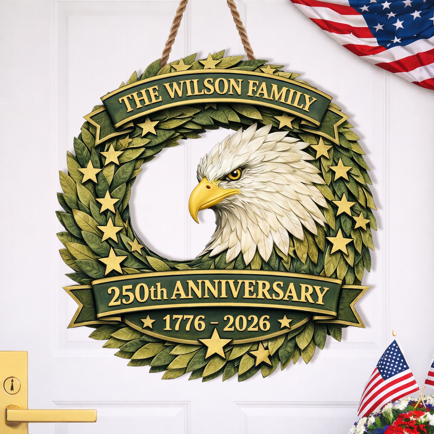Personalized Eagle Laurel 250th Anniversary Wood Sign