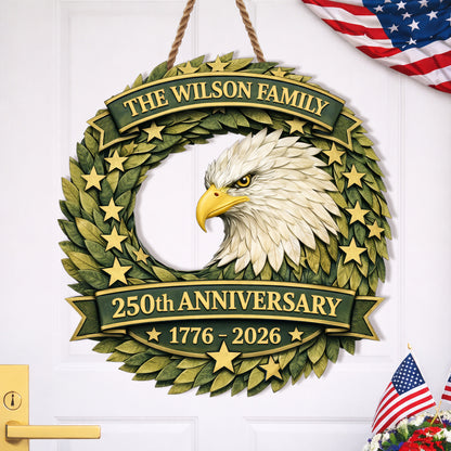 Personalized Eagle Laurel 250th Anniversary Wood Sign