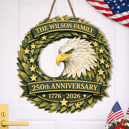 Personalized Eagle Laurel 250th Anniversary Wood Sign