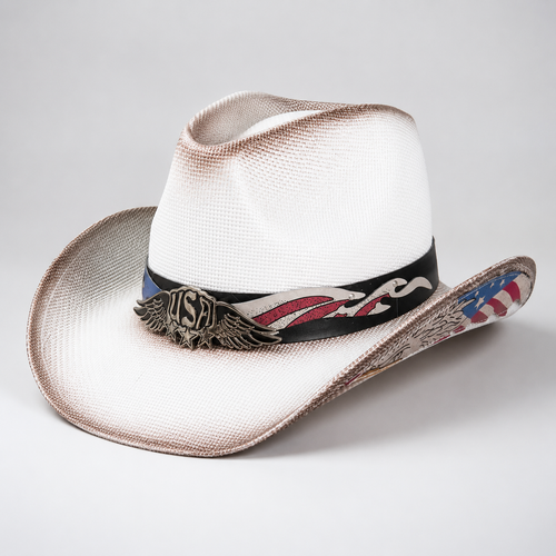 Vintage USA Patriotic Cowboy Fedora Hat, American Flag Wester