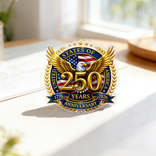 United States 250 Years Gold Eagle Acrylic Pin – Premium Anniversary Lapel Accessory for Jackets, Hats & Bags