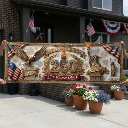 Personalized Banner - USA Semiquincentennial Decor Faux Pattern