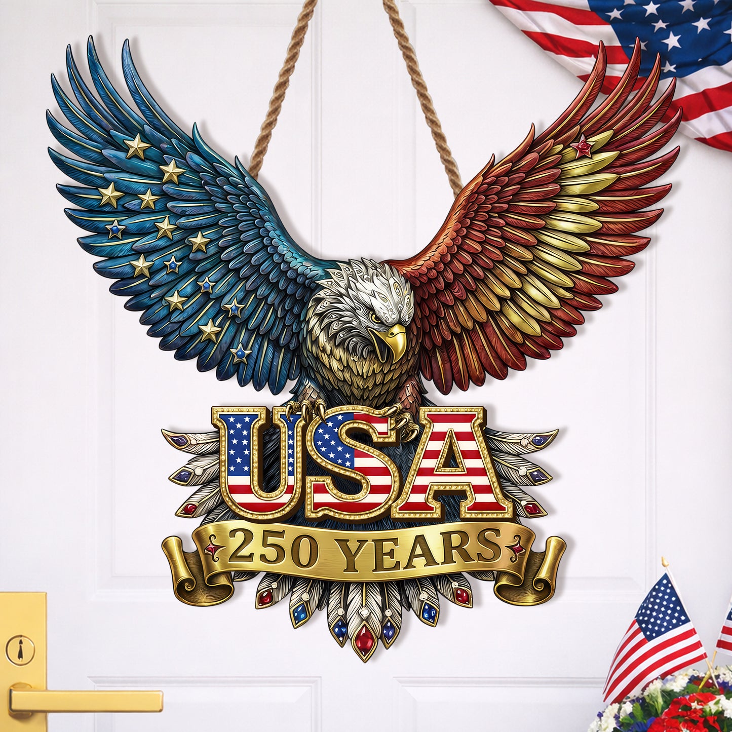 USA 250 Years Eagle Emblem Wood Sign