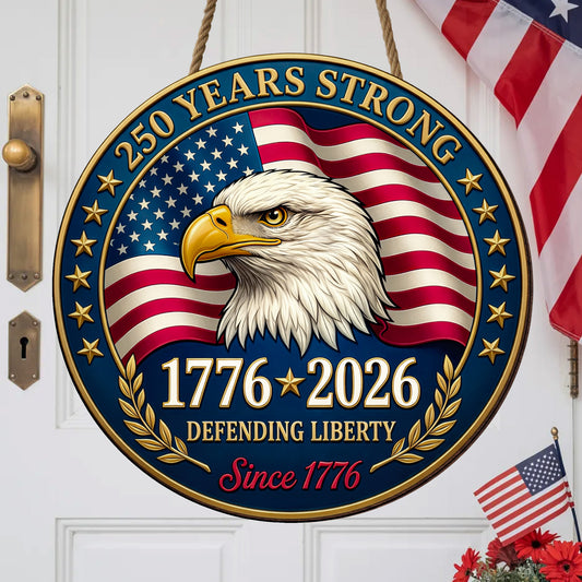 USA 250th Anniversary Wooden Sign: Patriotic Eagle Door Hanger, 1776-2026 Decor