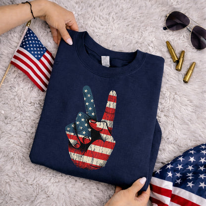 Retro American Flag Peace Sign – America 250th Anniversary – Unisex Tshirt Gildan / Tshirt Comfort / V-neck/ Hoodie / Sweatshirt