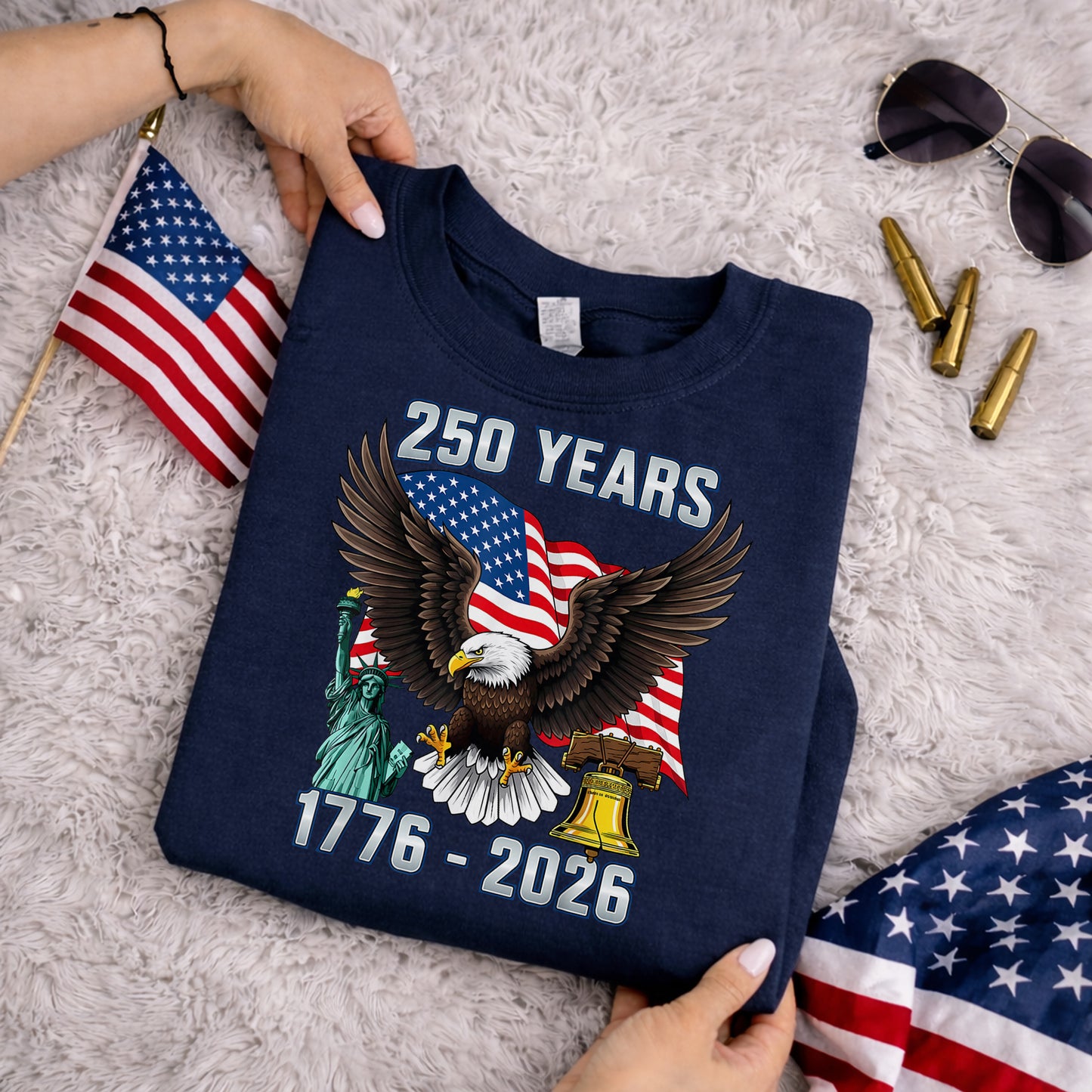 American Spirit Eagle Flag – America 250th Anniversary – Unisex Tshirt Gildan / Tshirt Comfort / V-neck/ Hoodie / Sweatshirt