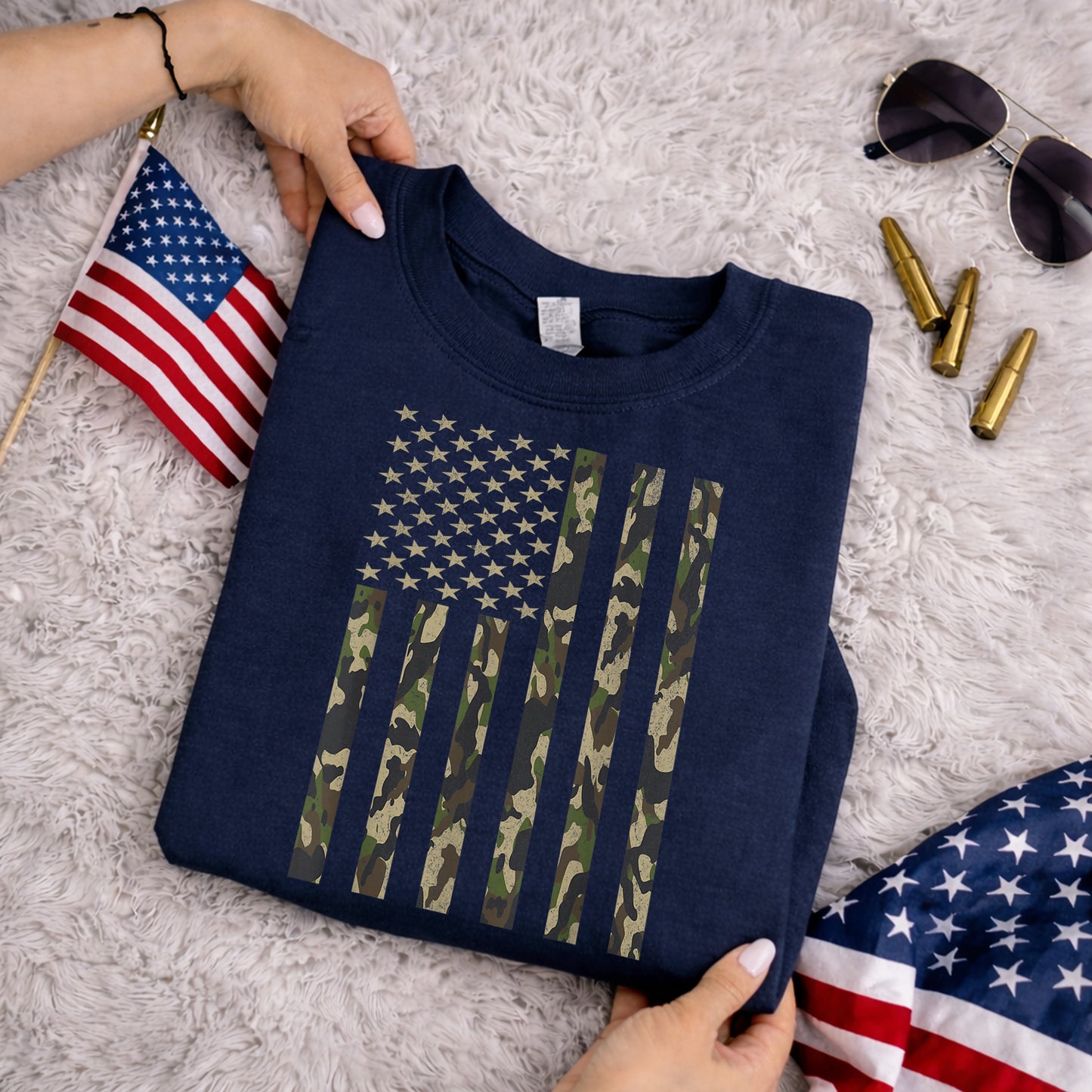 Vintage Woodland Camo Flag – Veteran Legacy – Unisex Tshirt Gildan / Tshirt Comfort / V-neck/ Hoodie / Sweatshirt