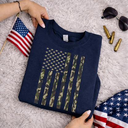 Vintage Woodland Camo Flag – Veteran Legacy – Unisex Tshirt Gildan / Tshirt Comfort / V-neck/ Hoodie / Sweatshirt