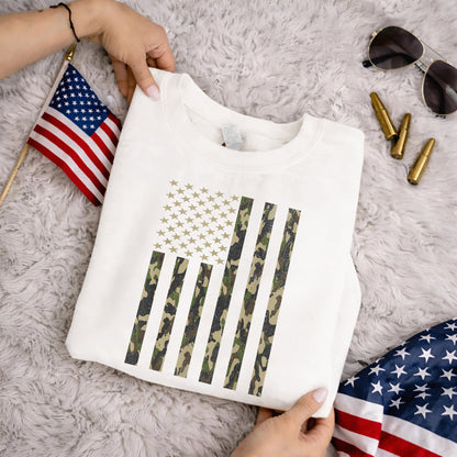 Vintage Woodland Camo Flag – Veteran Legacy – Unisex Tshirt Gildan / Tshirt Comfort / V-neck/ Hoodie / Sweatshirt