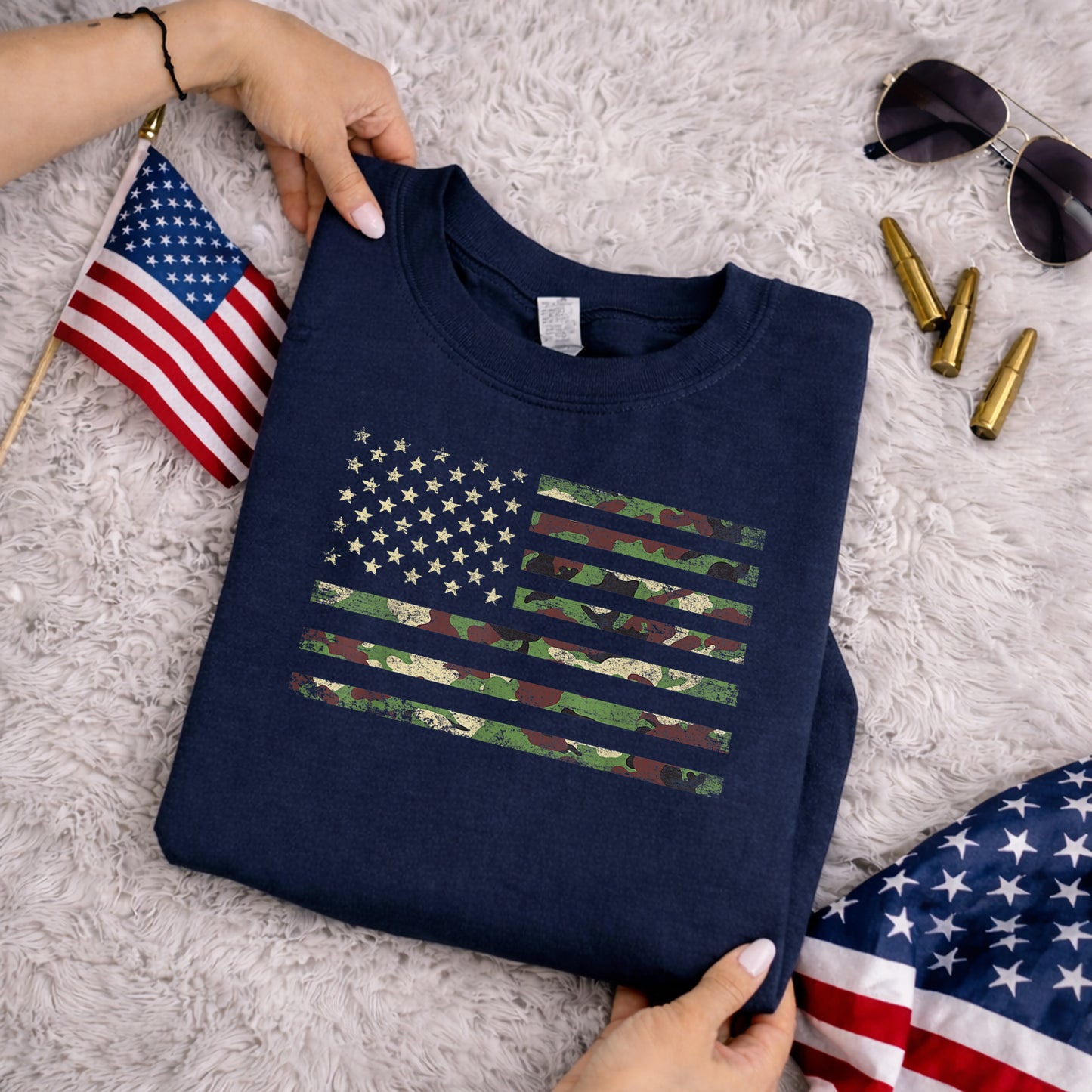 Military Camo Flag – Veteran Legacy – Unisex Tshirt Gildan / Tshirt Comfort / V-neck/ Hoodie / Sweatshirt