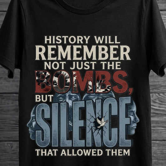 History Will Remember the Silence, An Fascism Statement Graphic – American 250th Anniversary – Unisex T-Shirt Gildan / Comfort Colors / V-Neck / Hoodie / Sweatshirt