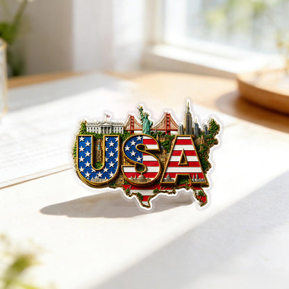 USA Flag Landmark – Bold Patriotic Lapel Accessory for Jackets, Hats & Bags