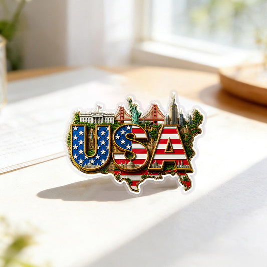 USA Flag Landmark – Bold Patriotic Lapel Accessory for Jackets, Hats & Bags