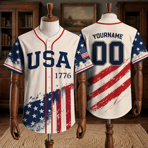 Personalized USA 1776 Baseball Jersey, Custom Name And Number