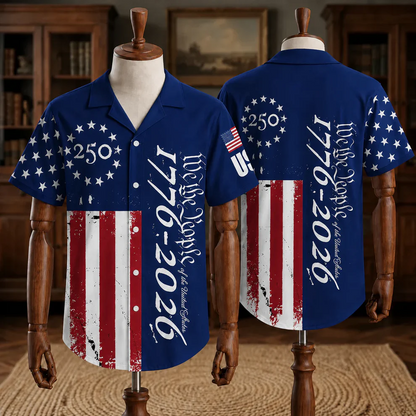America 250th Anniversary Toile De Jouy Style Patriotic Hawaiian Shirt