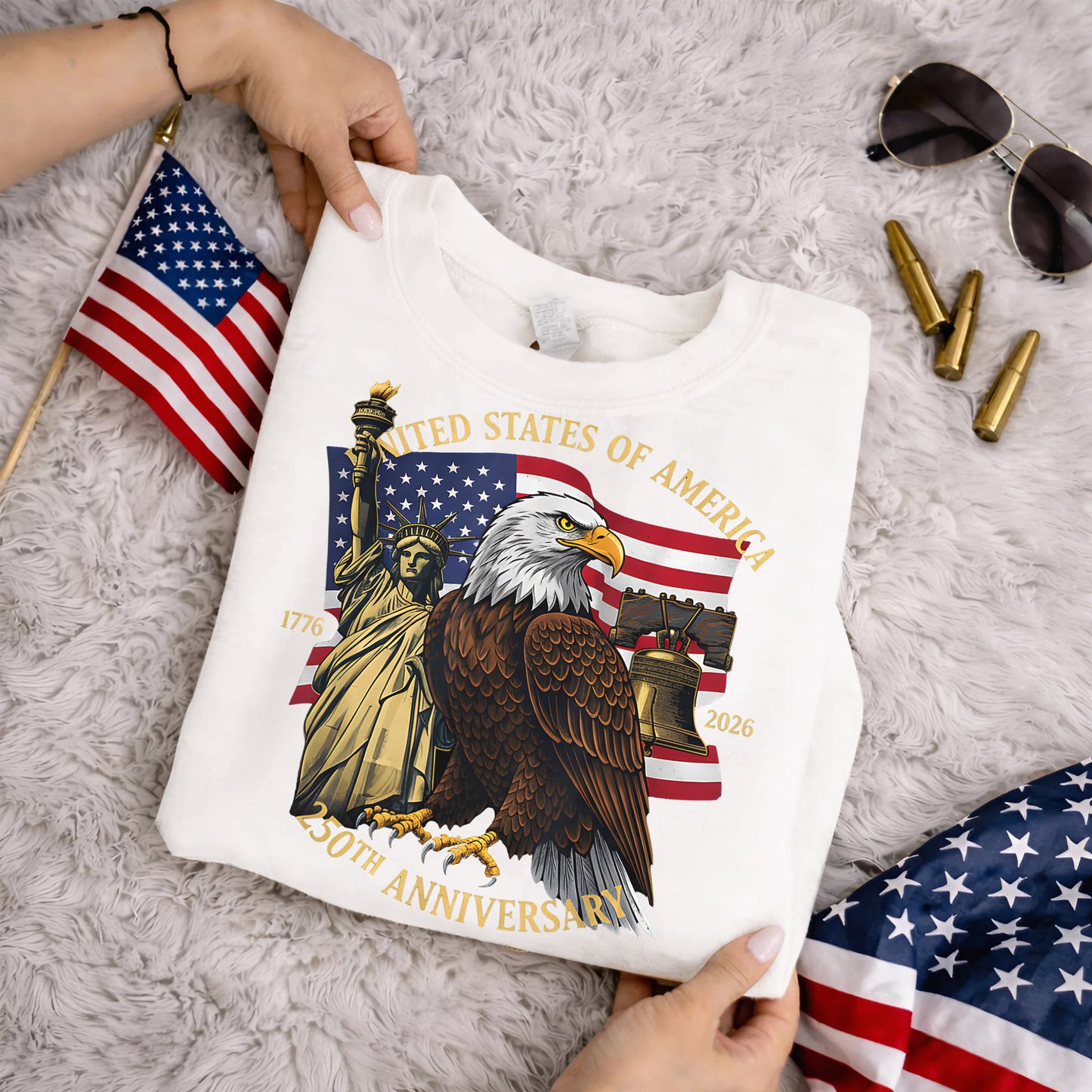Patriotic Eagle And Liberty Bell – America 250th Anniversary – Unisex Tshirt Gildan / Tshirt Comfort / V-neck/ Hoodie / Sweatshirt