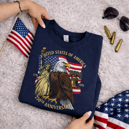 Patriotic Eagle And Liberty Bell – America 250th Anniversary – Unisex Tshirt Gildan / Tshirt Comfort / V-neck/ Hoodie / Sweatshirt