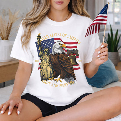 Patriotic Eagle And Liberty Bell – America 250th Anniversary – Unisex Tshirt Gildan / Tshirt Comfort / V-neck/ Hoodie / Sweatshirt