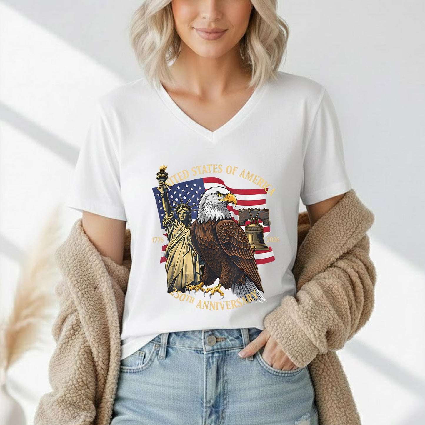 Patriotic Eagle And Liberty Bell – America 250th Anniversary – Unisex Tshirt Gildan / Tshirt Comfort / V-neck/ Hoodie / Sweatshirt