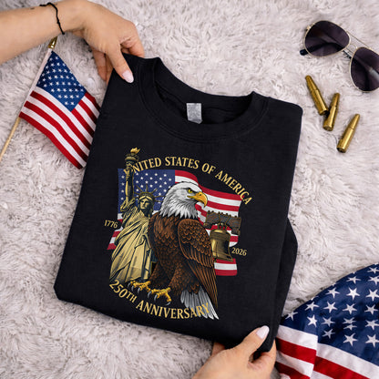 Patriotic Eagle And Liberty Bell – America 250th Anniversary – Unisex Tshirt Gildan / Tshirt Comfort / V-neck/ Hoodie / Sweatshirt