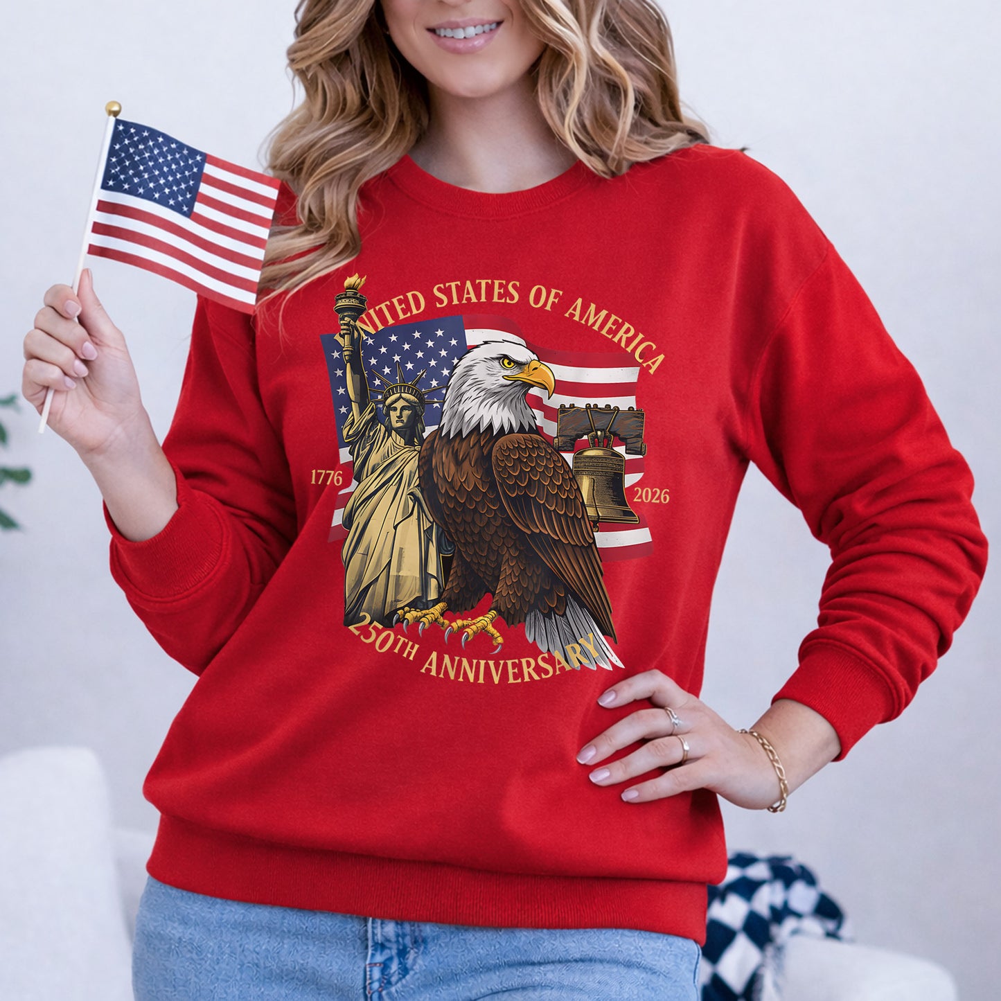 Patriotic Eagle And Liberty Bell – America 250th Anniversary – Unisex Tshirt Gildan / Tshirt Comfort / V-neck/ Hoodie / Sweatshirt
