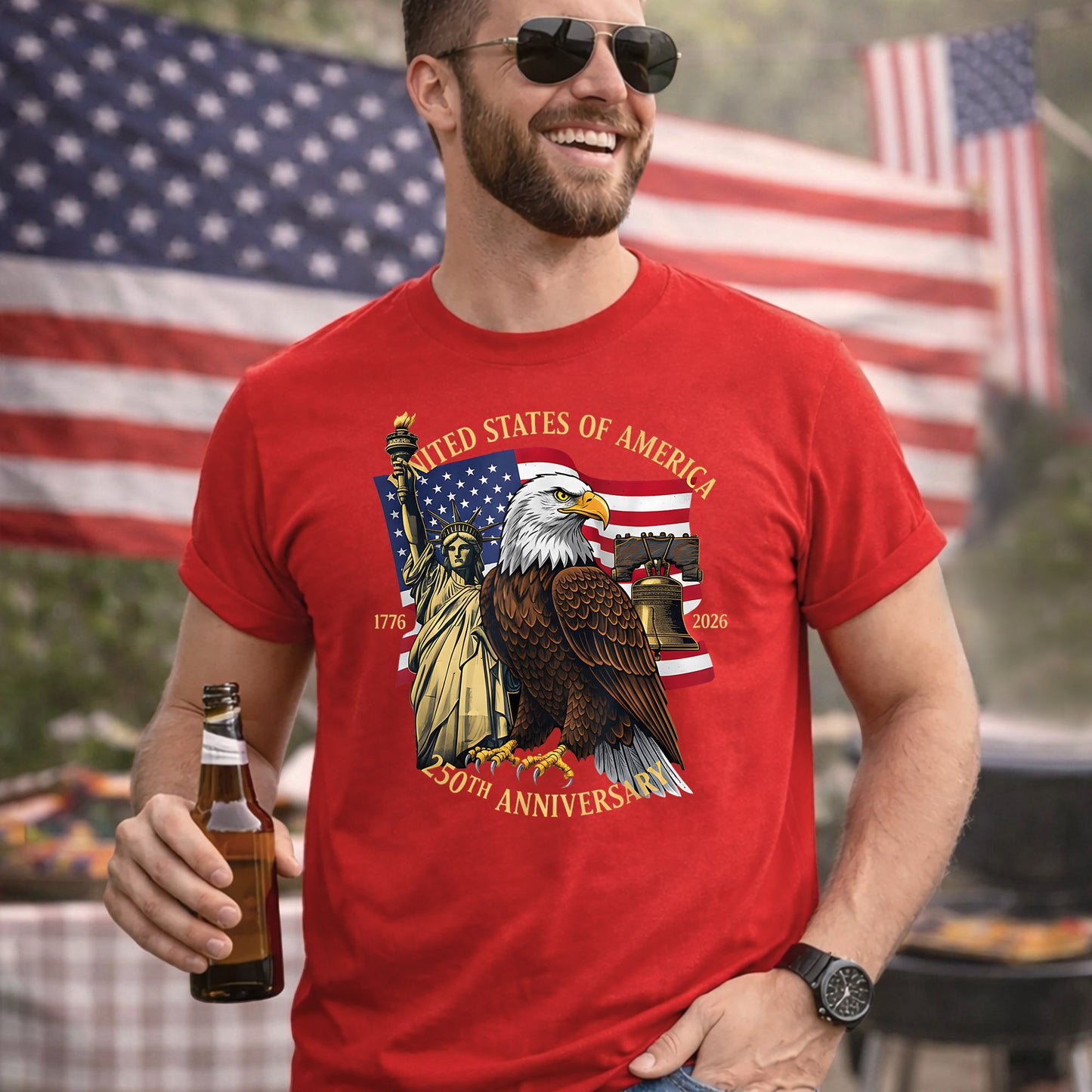 Patriotic Eagle And Liberty Bell – America 250th Anniversary – Unisex Tshirt Gildan / Tshirt Comfort / V-neck/ Hoodie / Sweatshirt