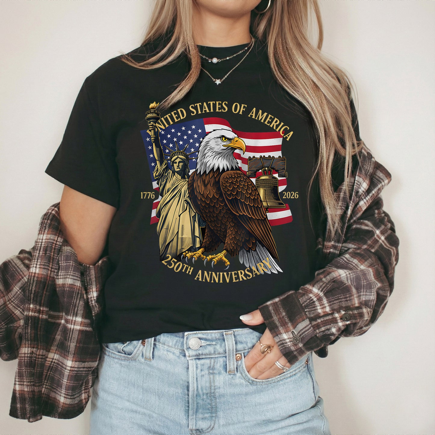 Patriotic Eagle And Liberty Bell – America 250th Anniversary – Unisex Tshirt Gildan / Tshirt Comfort / V-neck/ Hoodie / Sweatshirt