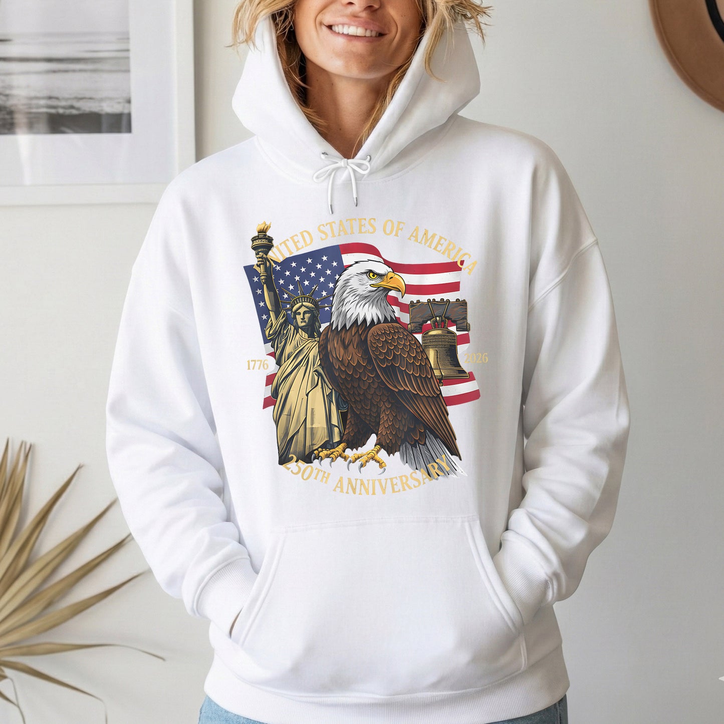 Patriotic Eagle And Liberty Bell – America 250th Anniversary – Unisex Tshirt Gildan / Tshirt Comfort / V-neck/ Hoodie / Sweatshirt