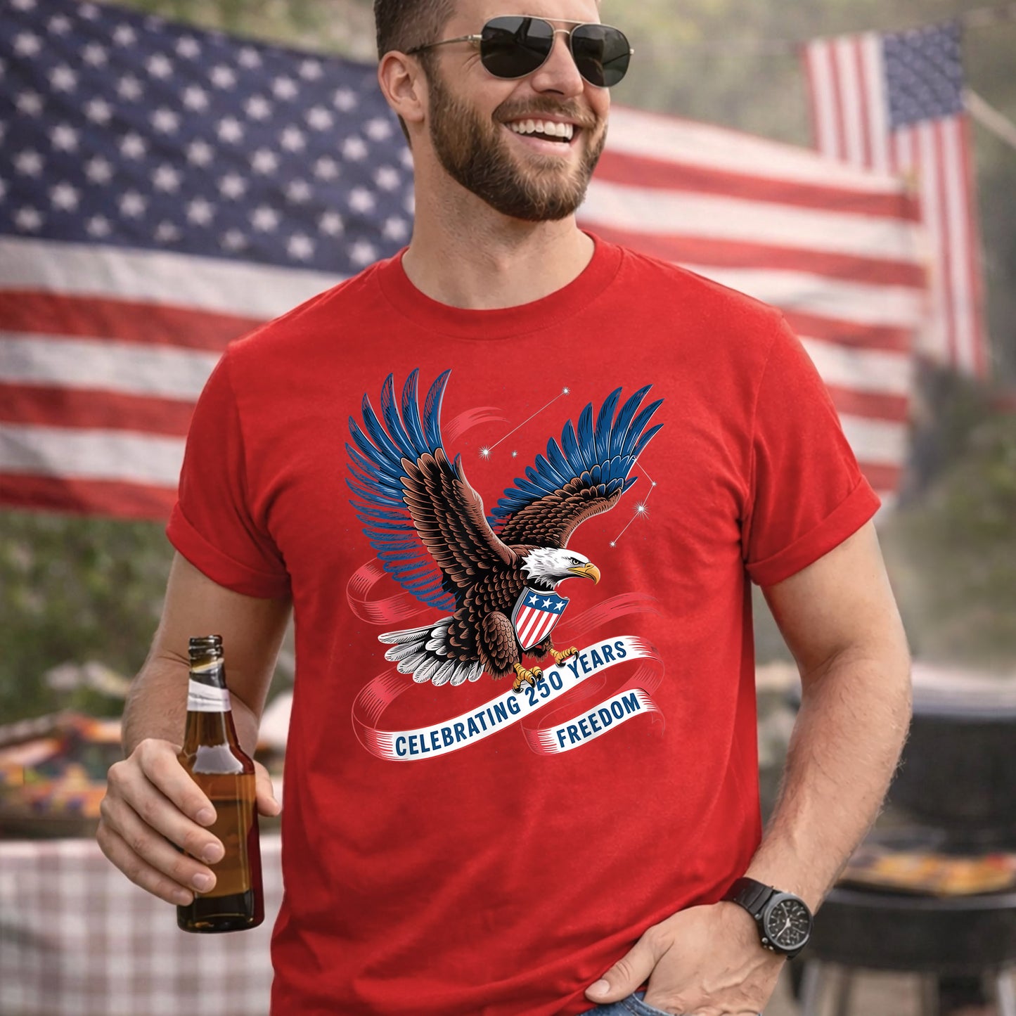American Eagle Starry Shield – America 250th Anniversary – Unisex Tshirt Gildan / Tshirt Comfort / V-neck/ Hoodie / Sweatshirt