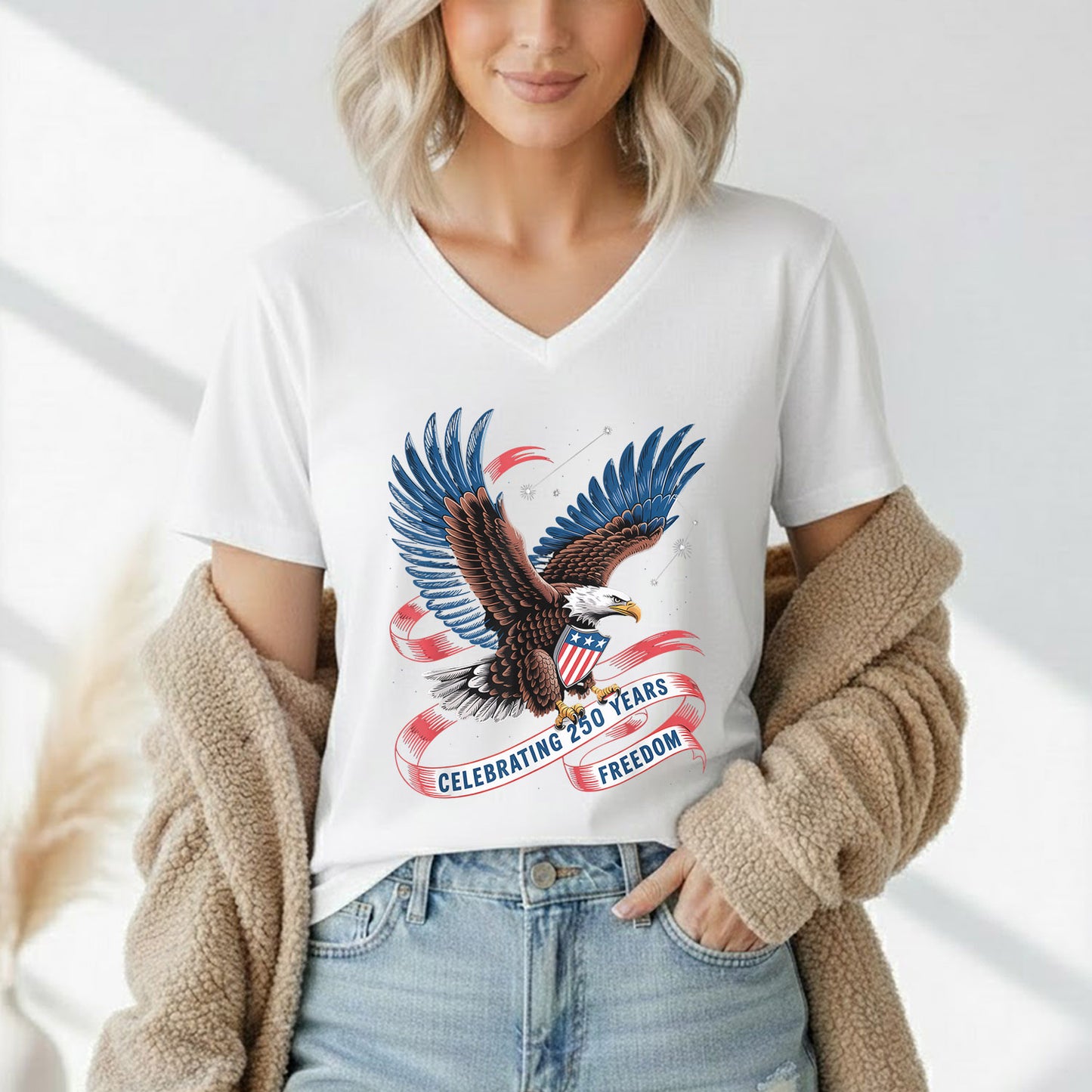 American Eagle Starry Shield – America 250th Anniversary – Unisex Tshirt Gildan / Tshirt Comfort / V-neck/ Hoodie / Sweatshirt