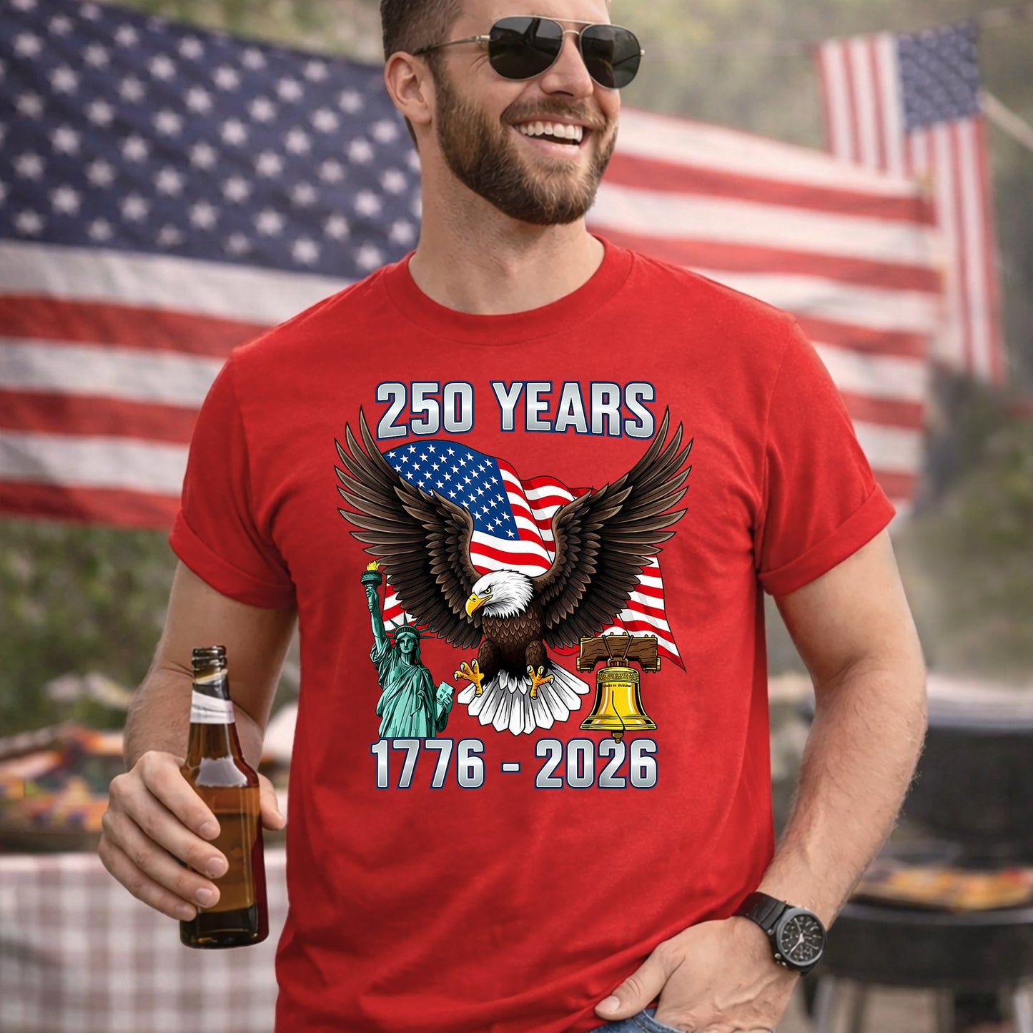 American Spirit Eagle Flag – America 250th Anniversary – Unisex Tshirt Gildan / Tshirt Comfort / V-neck/ Hoodie / Sweatshirt