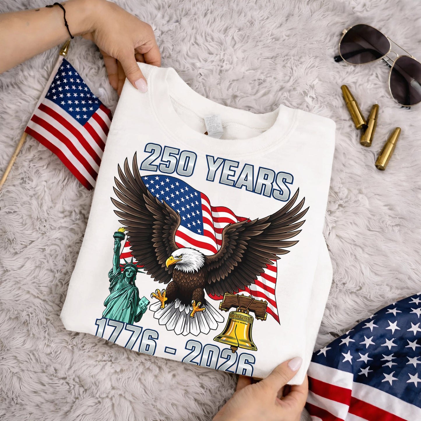 American Spirit Eagle Flag – America 250th Anniversary – Unisex Tshirt Gildan / Tshirt Comfort / V-neck/ Hoodie / Sweatshirt