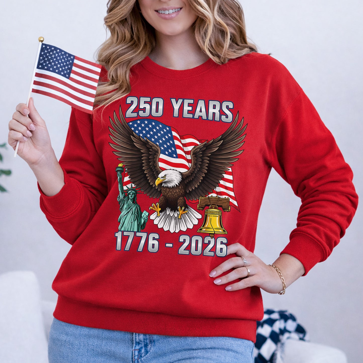 American Spirit Eagle Flag – America 250th Anniversary – Unisex Tshirt Gildan / Tshirt Comfort / V-neck/ Hoodie / Sweatshirt